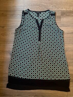 White House Black Market Black & Teal Diamond-Print Sleeveless Camisole